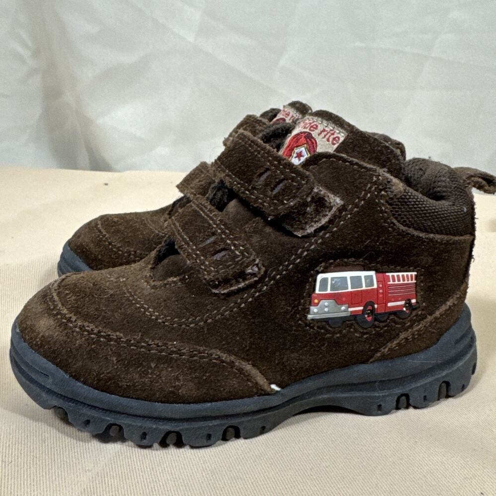 Vintage Stride Rite Firetruck Shoes Toddler 8M Brown Suede Hook Loop Y2K
